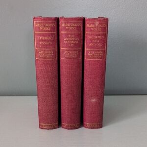 Vintage Mark Twain Works - Three Volume Red Cloth Harpers Set.